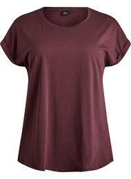 Kort&auml;rmad t-shirt i bomullsblandning, M&ouml;rk Bordeaux