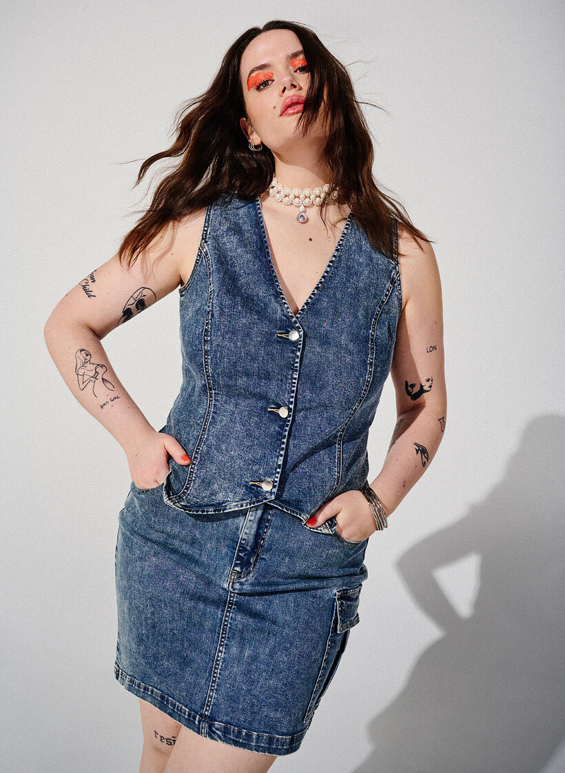 Åtsittande denimkjol med cargoficka, Blue Denim, Image image number 0