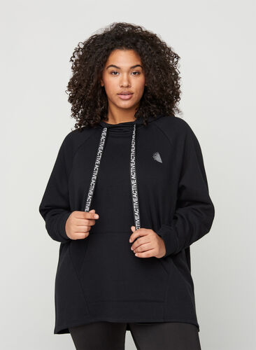 Sweatshirt med ficka och huva, Black, Model image number 0