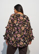 Blus med blomsterm&ouml;nster och volangdetaljer, Svart, Model image number 2