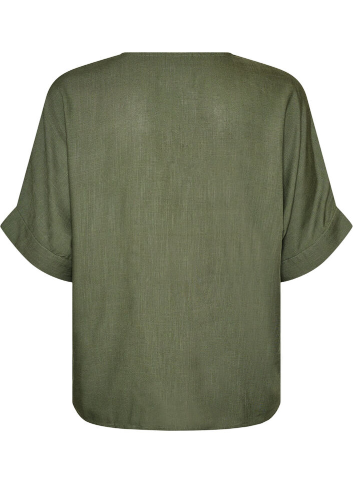 Blus i viskos med virkade detaljer och knappar, Gr&ouml;n, Packshot image number 1