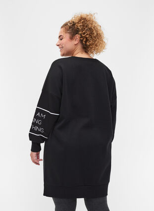 Långärmad sweatshirtklänning med text, Black, Model image number 1