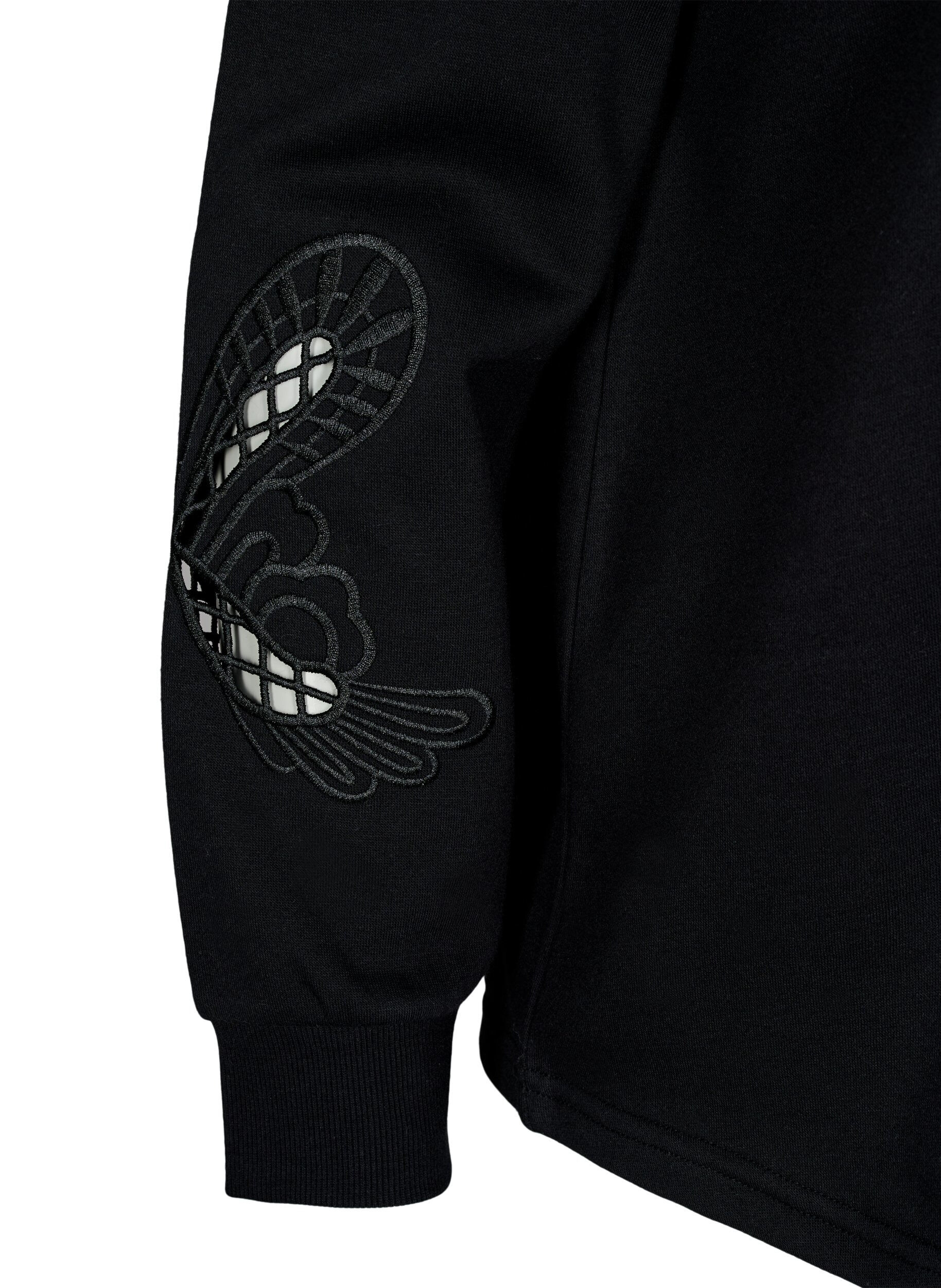 Zizzi Sweatshirt med broderade utsk&auml;rningar, Black, Packshot image number 3