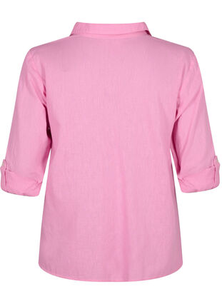Skjortblus med knappstängning i bomulls- och linneblandning, Rosebloom, Packshot image number 1