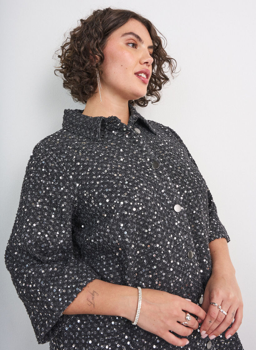 Kl&auml;nning i denim med paljetter och 3/4-&auml;rmar, Svart, Model image number 3