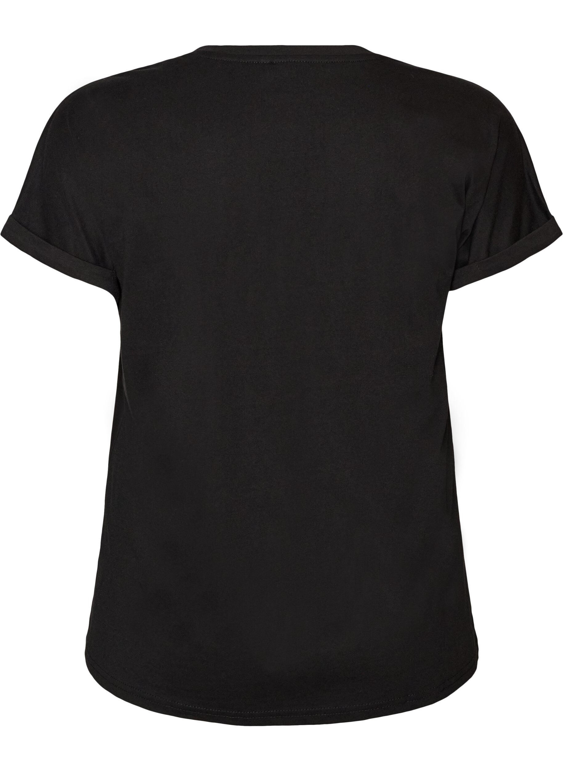 ZizziT-shirt i bomull med blommigt m&ouml;nster, Svart, Packshot image number 1