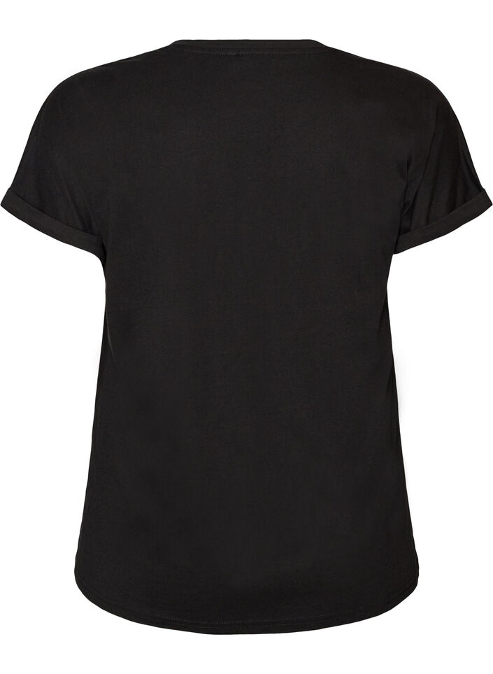 T-shirt i bomull med blommigt m&ouml;nster, Svart, Packshot image number 1