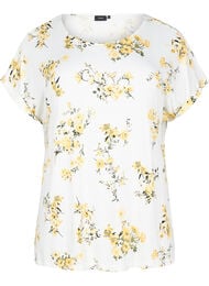 T-shirt med blommigt tryck, Gul