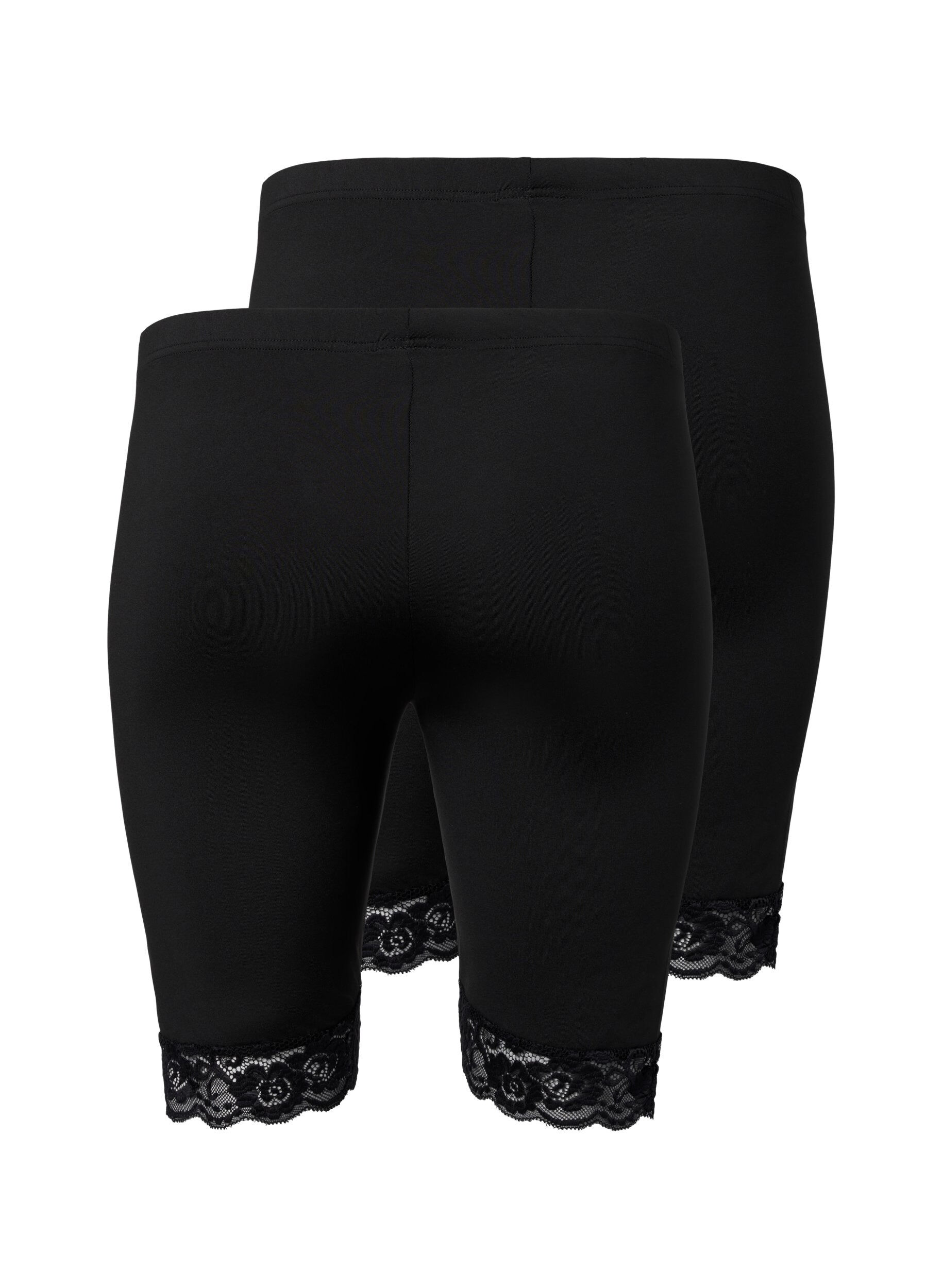 Zizzi 2-pack cykelshorts med spetskant, Black / Black, Packshot image number 1
