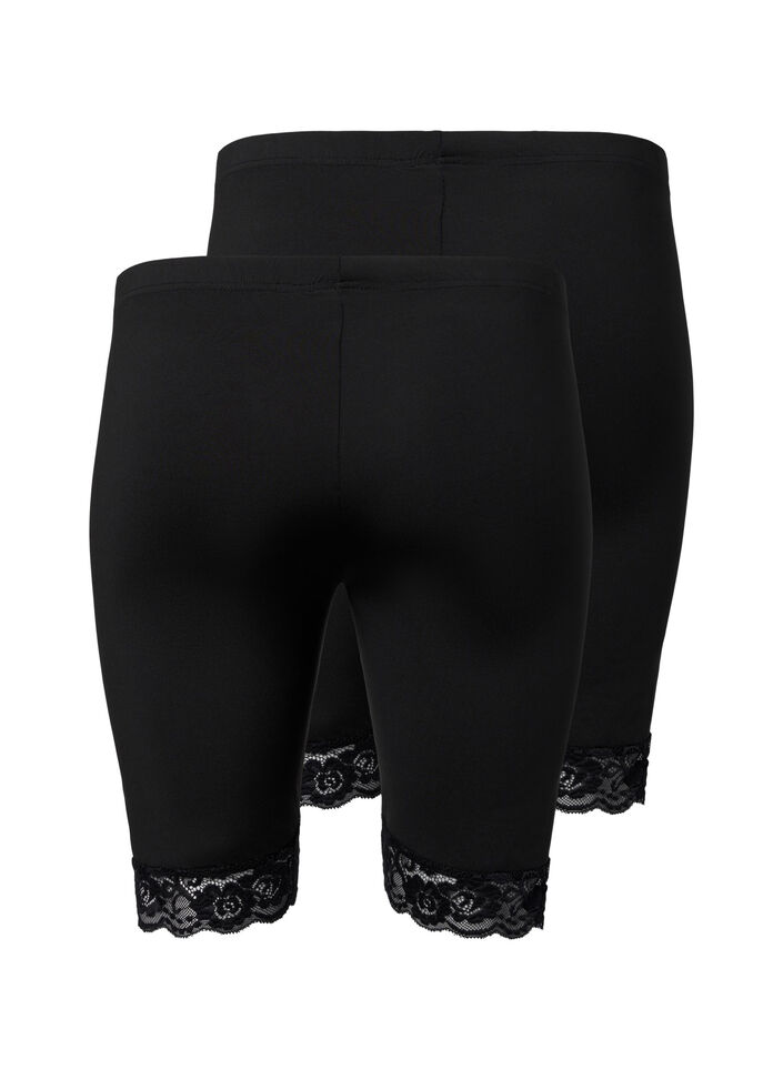 2-pack cykelshorts med spetskant, Black / Black, Packshot image number 1