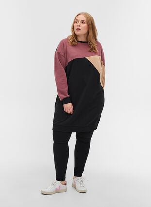 Lång sweatshirt med colorblock, Black Color Block, Model image number 2