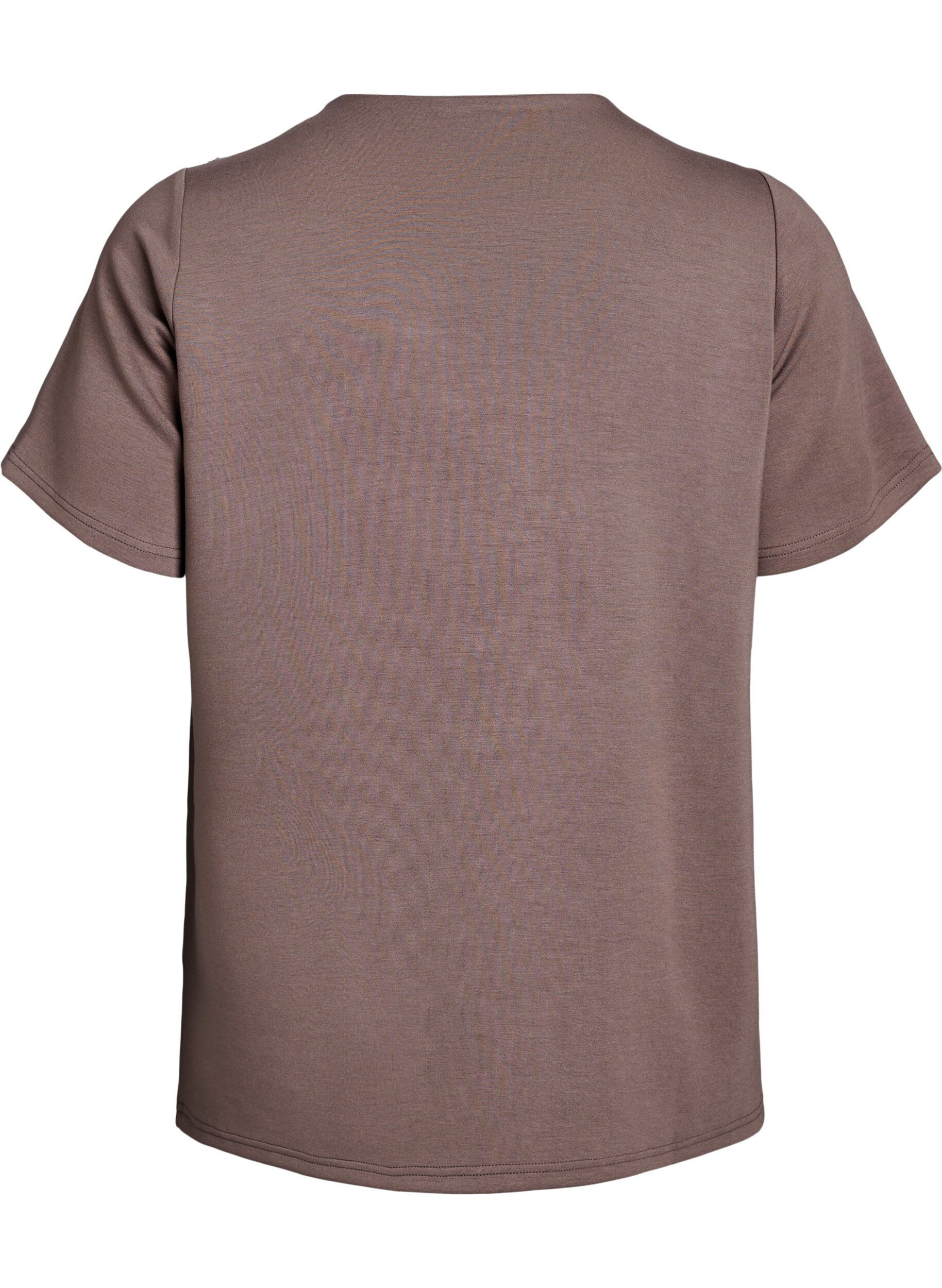 Zizzi Kort&auml;rmad blus med knappdetalj, Brun, Packshot image number 1