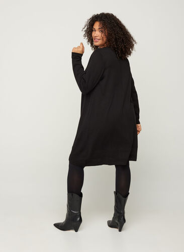 Långärmad stickad klänning med a-form, Black, Model image number 1