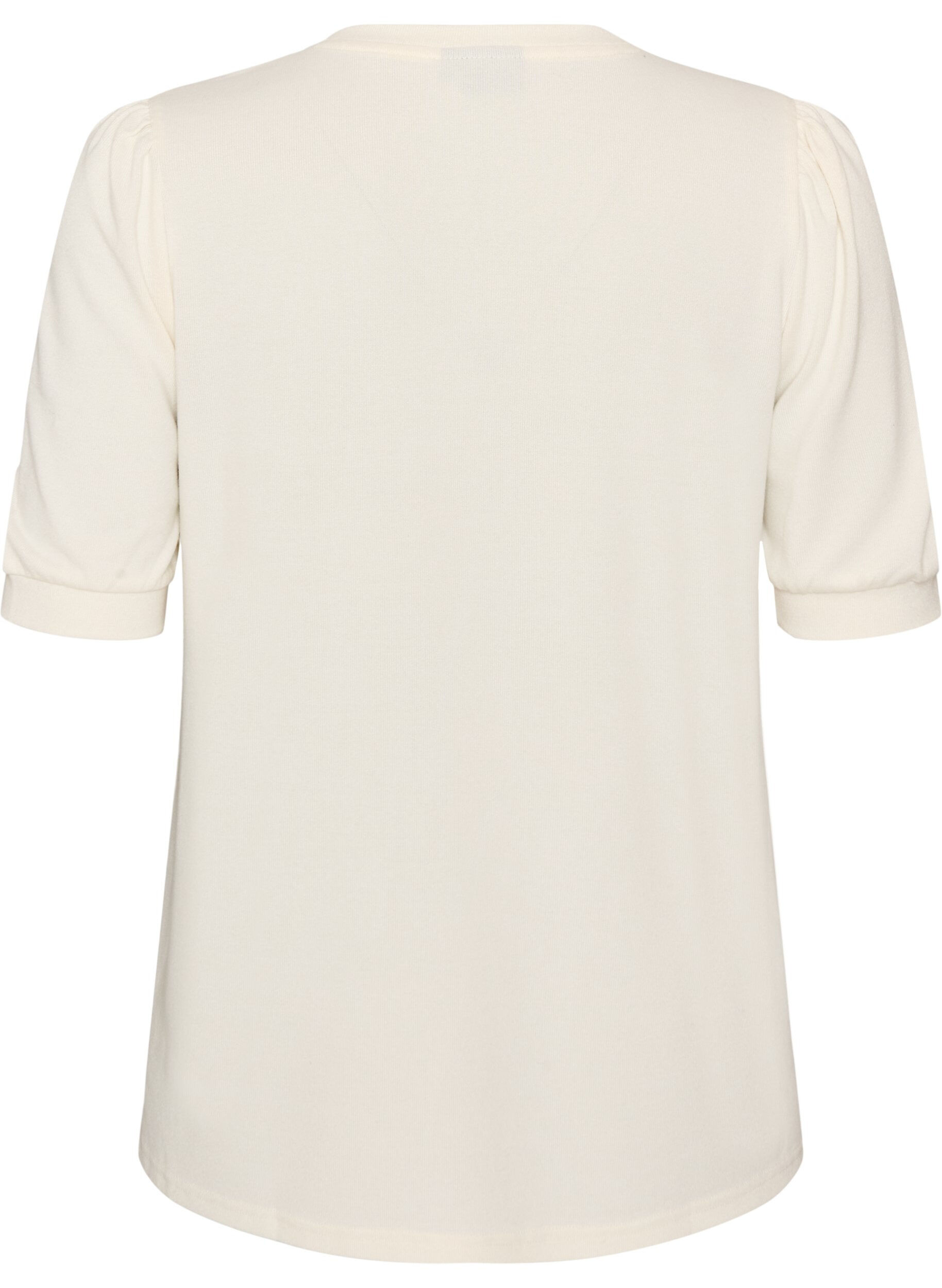 ZizziBlus med knappdetalj och korta puff&auml;rmar, Beige, Packshot image number 1