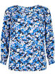 FLASH - Långärmad blus med smock och tryck, Blue Purple Flower, Packshot image number 0