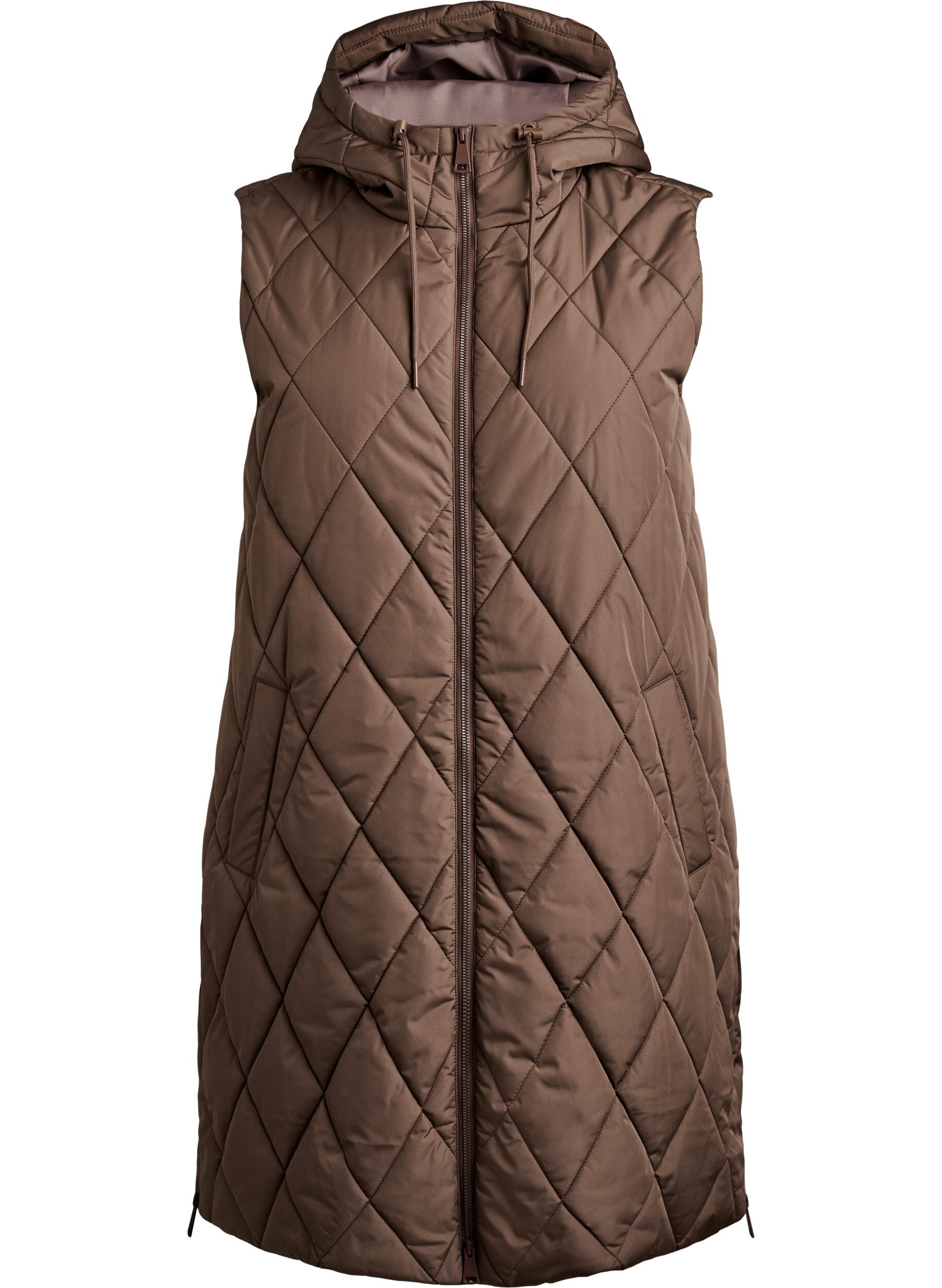 ZizziMedell&aring;ng quiltad v&auml;st med huva, Brun, Packshot image number 0