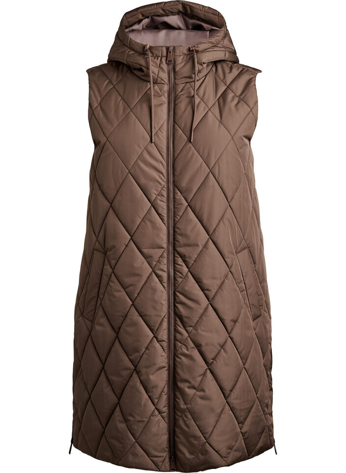 Medell&aring;ng quiltad v&auml;st med huva, Brun, Packshot image number 0