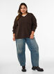 Stickad blus med fl&auml;tstickning och v-ringning, Brun, Model image number 1
