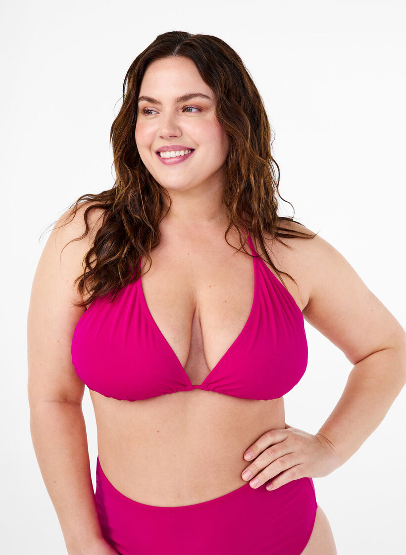Enfärgad triangel-bikinitopp, Rosa, Model image number 0