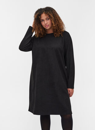 Enfärgad klänning med rund halsringning, Black, Model image number 0