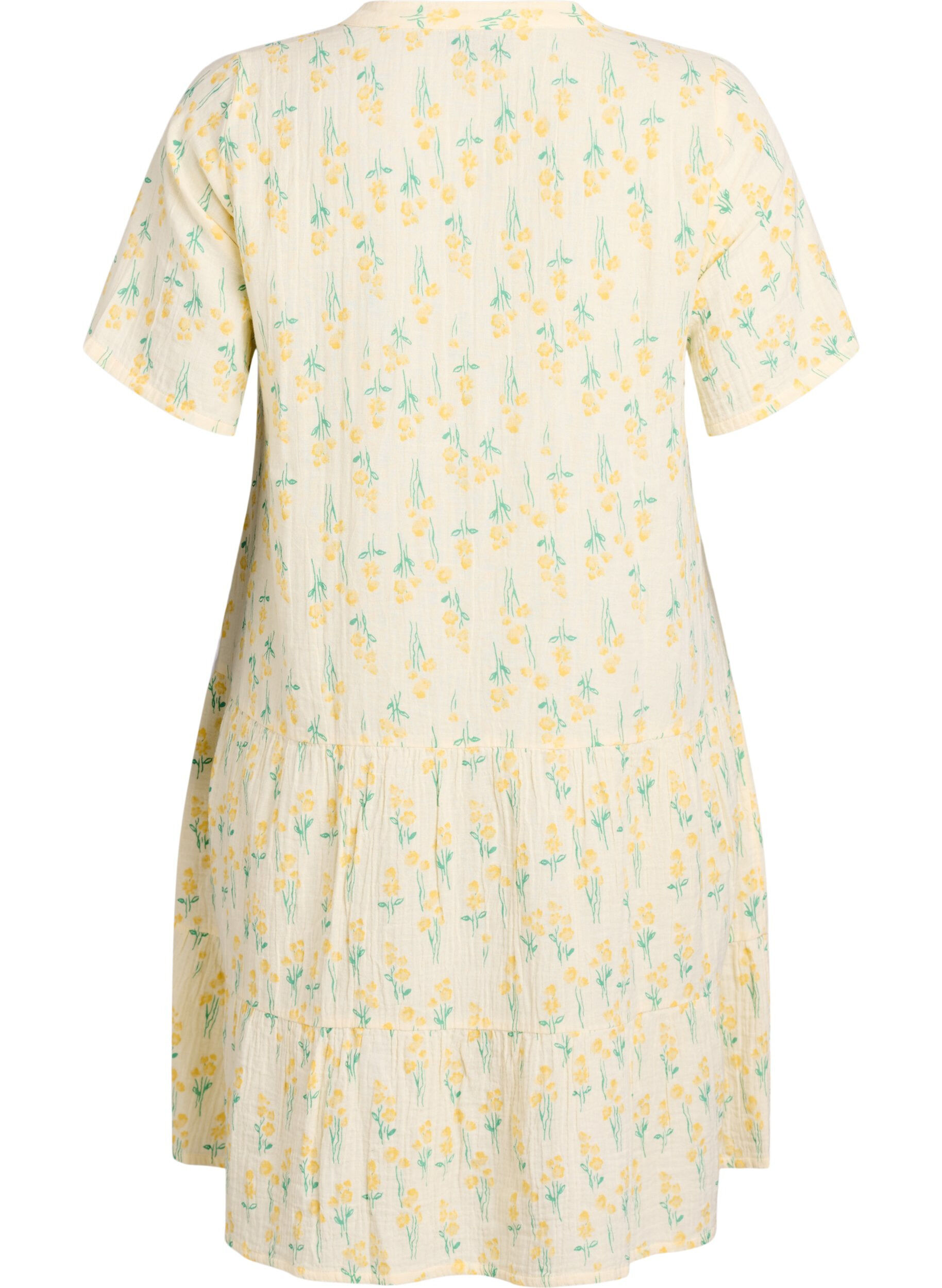 ZizziKort a-linjeformad kl&auml;nning i bomullsmuslin, Gul, Packshot image number 1