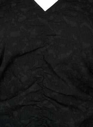Kortärmad klänning med textur och draperingar, Black, Packshot image number 2