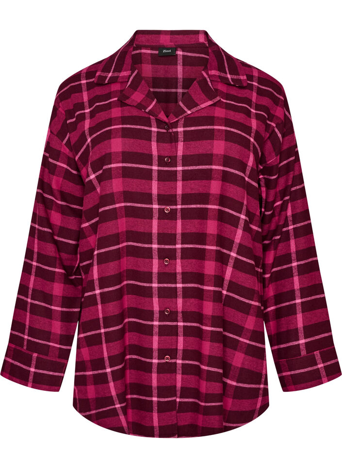 Rutig pyjamasskjorta i bomull med l&aring;nga &auml;rmar, R&ouml;d, Packshot image number 0