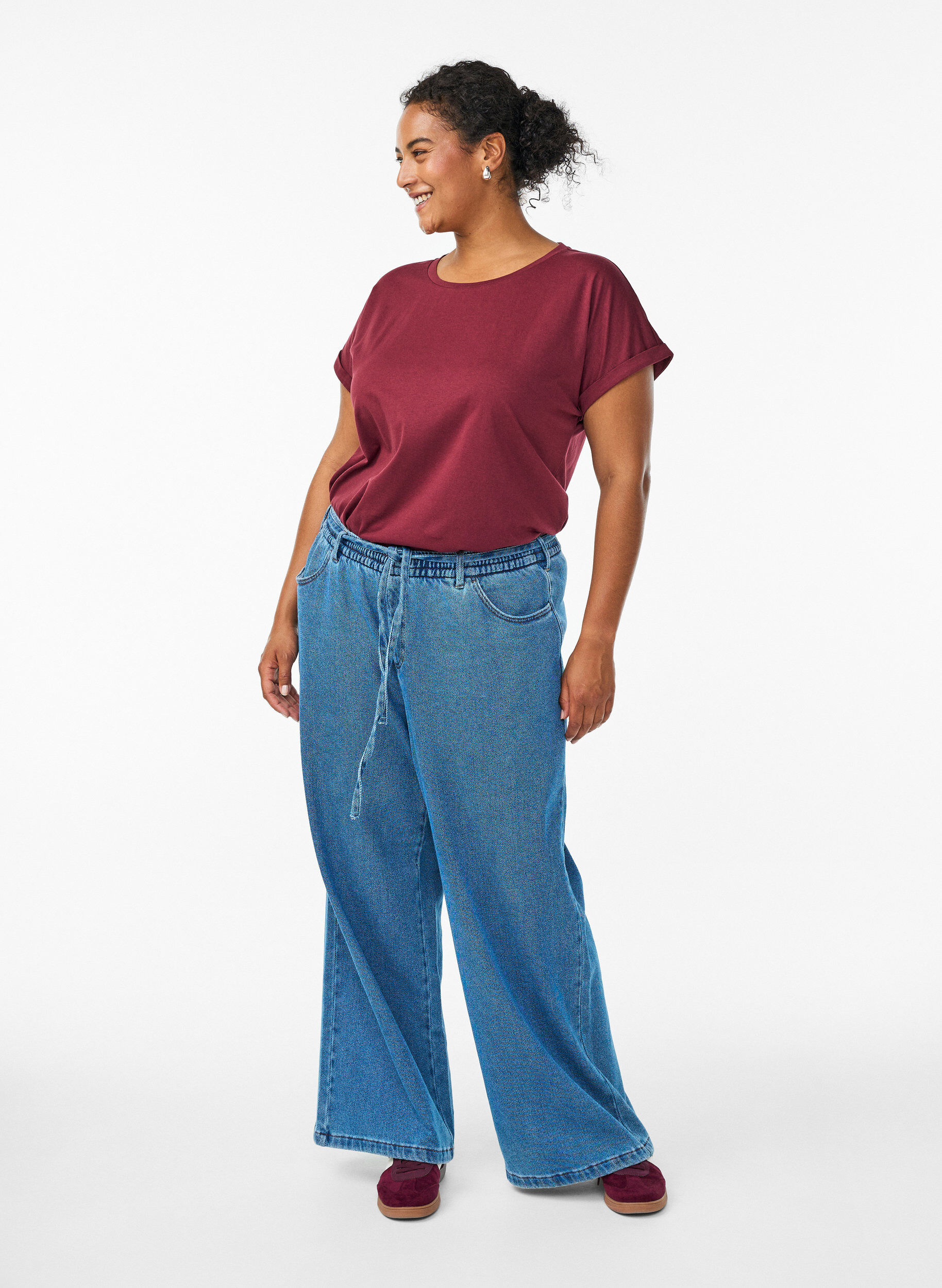 Zizzi Kort&auml;rmad t-shirt i bomullsblandning, M&ouml;rk Bordeaux, Model image number 1