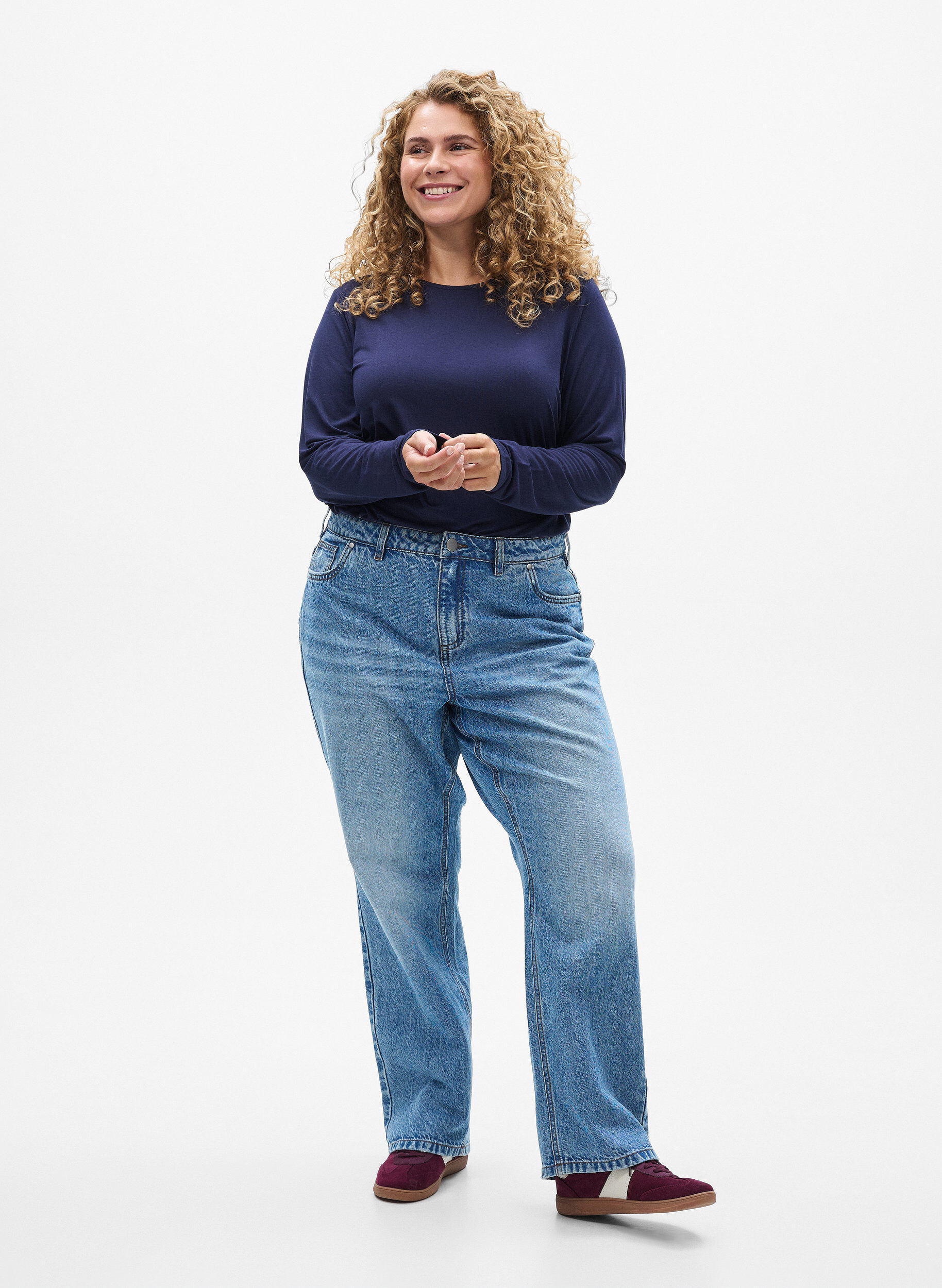 ZizziEnf&auml;rgad blus med l&aring;nga &auml;rmar, Bl&aring;, Model image number 1