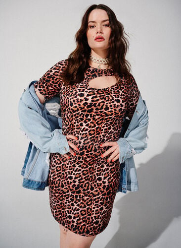 Tight åtsittande klänning i leopardmönster med utskärning, Leopard AOP, Image image number 0