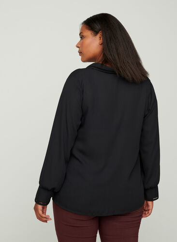 Långärmad skjorta med feminina detaljer, Black, Model image number 1