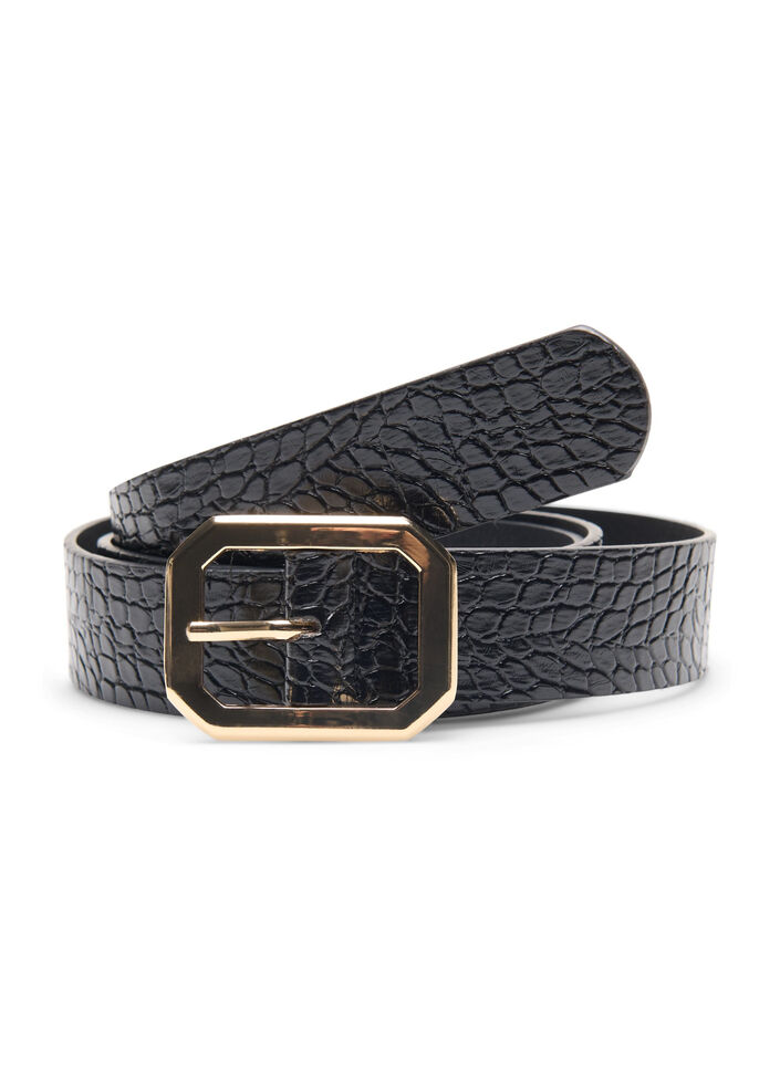 B&auml;lte i krokodilm&ouml;nstrat konstl&auml;der, Black w. Gold Buckle, Packshot image number 0