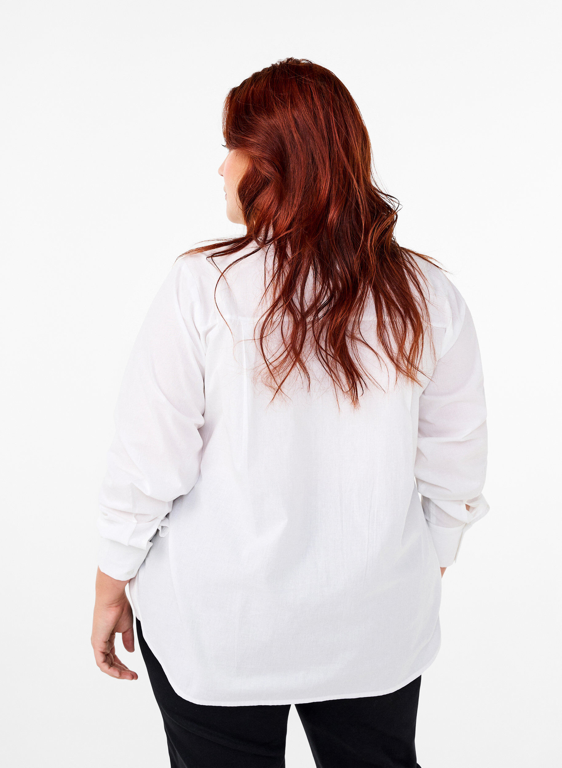 Zizzi Klassisk skjorta med broderade hj&auml;rtan, Bright Wh.W. Blue H., Model image number 1