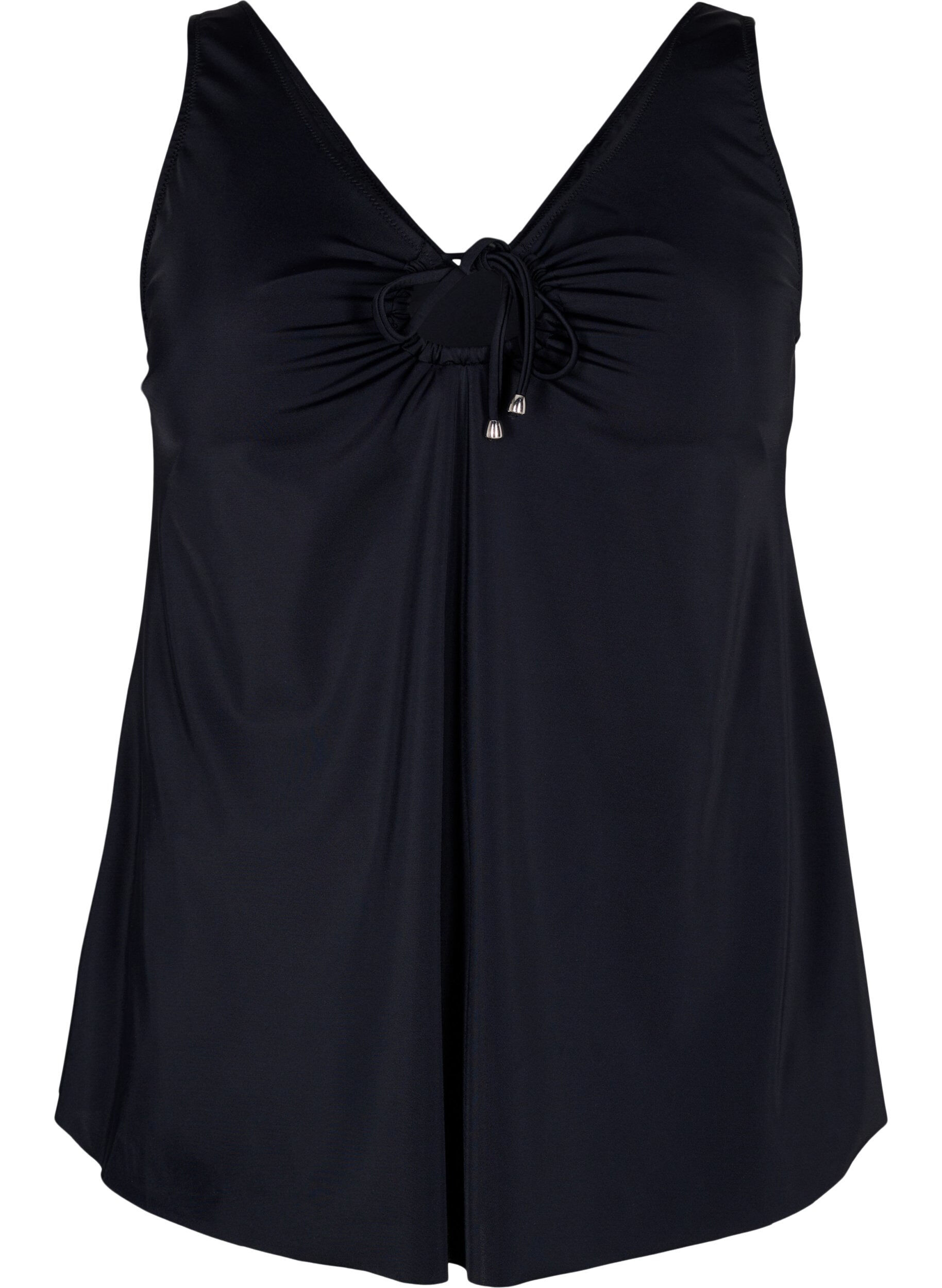 Zizzi Enf&auml;rgad tankini med sn&ouml;rningsdetaljer, Black, Packshot image number 0