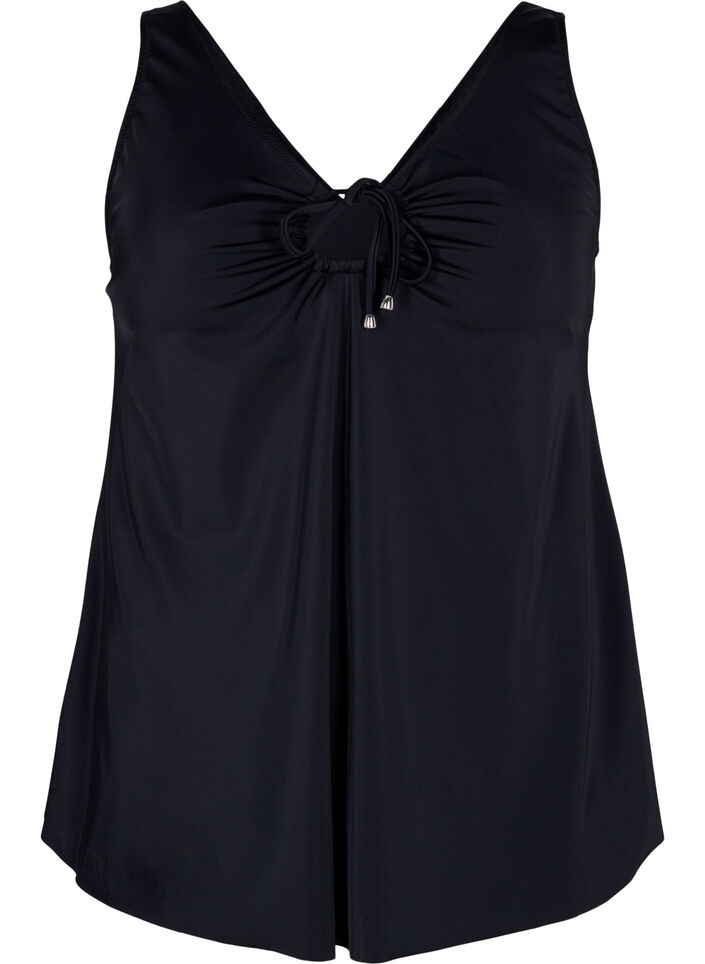 Enfärgad tankini med snörningsdetaljer, Black, Packshot image number 0