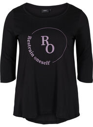 T-shirt i bomull med 3/4-ärmar, Black RO