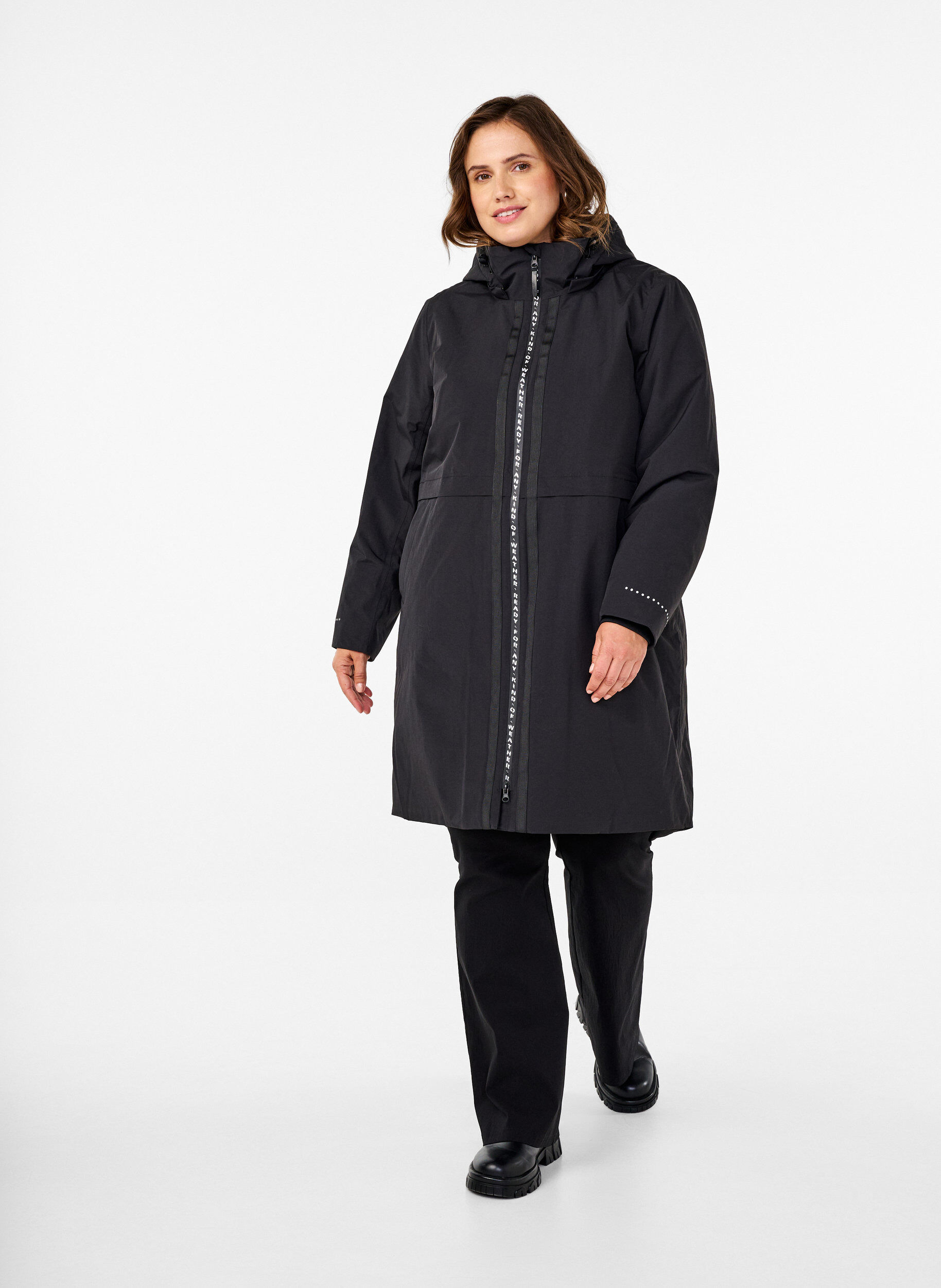 Zizzi Funktionell parkas med reflexdetaljer, Black, Model image number 2