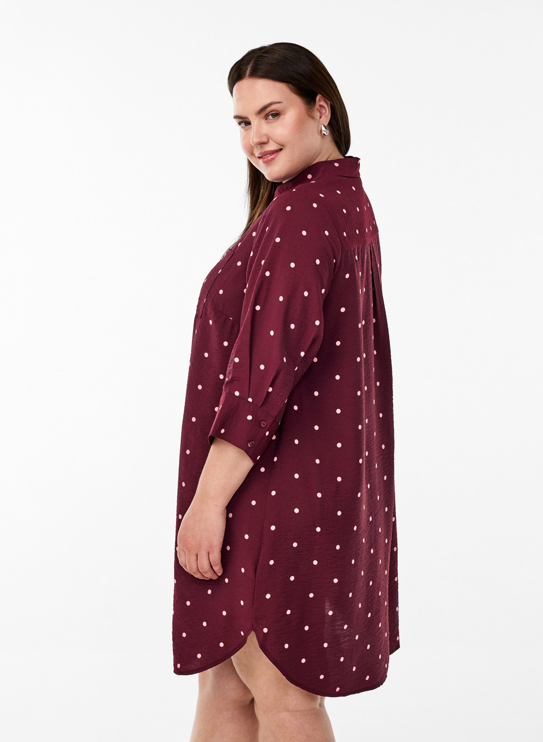 Zizzi Kort kl&auml;nning med krage och br&ouml;stficka, R&ouml;d, Model image number 2