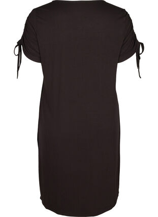 Kortärmad viskosklänning med snördetaljer, Black, Packshot image number 1