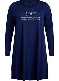 Långärmat nattlinne i ekologisk bomull, Blå