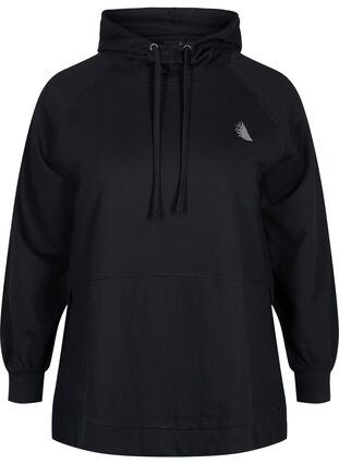 Sweatshirt med huva och slits, Black, Packshot image number 0
