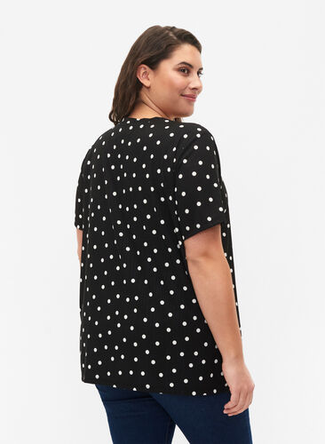 V-ringad t-shirt med tryck, Black Dot, Model image number 1
