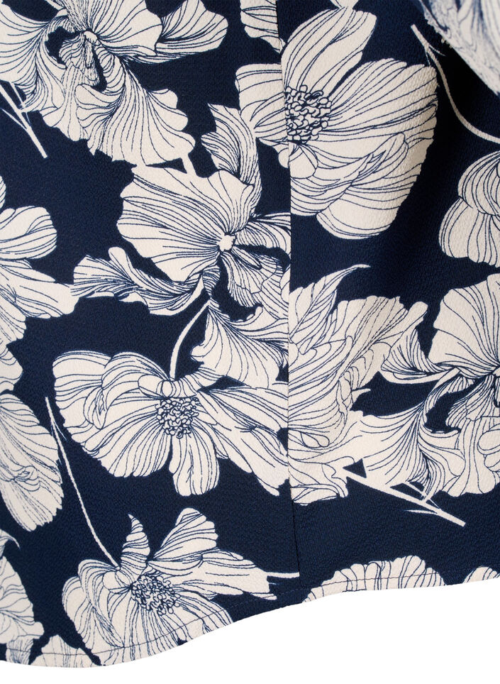 Skjortblus med V-ringning och tryck, Navy B. Flower AOP, Packshot image number 3