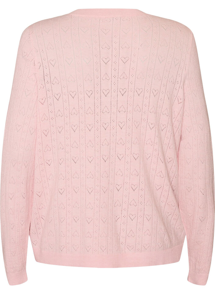 Stickad kofta med hj&auml;rtformat h&aring;lbroderi, Rosa, Packshot image number 1