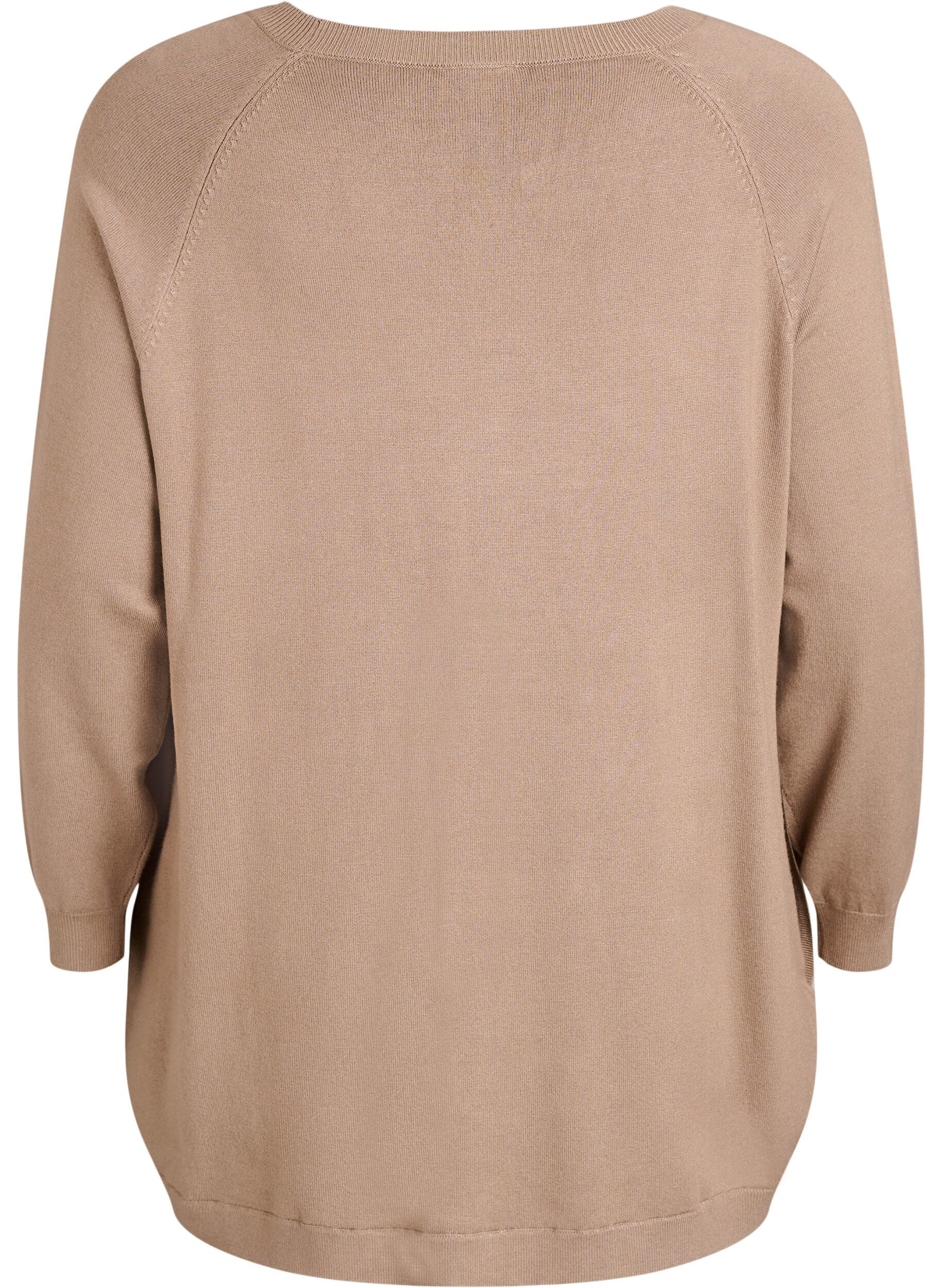 Zizzi Stickad blus med knappar i sidan, Beige, Packshot image number 1