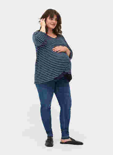 Randig gravidblus med 3/4 ärmar, Blue Stripe , Model image number 2