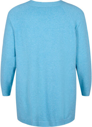 Stickad tröja med knappdetaljer, River Blue WhiteMel., Packshot image number 1