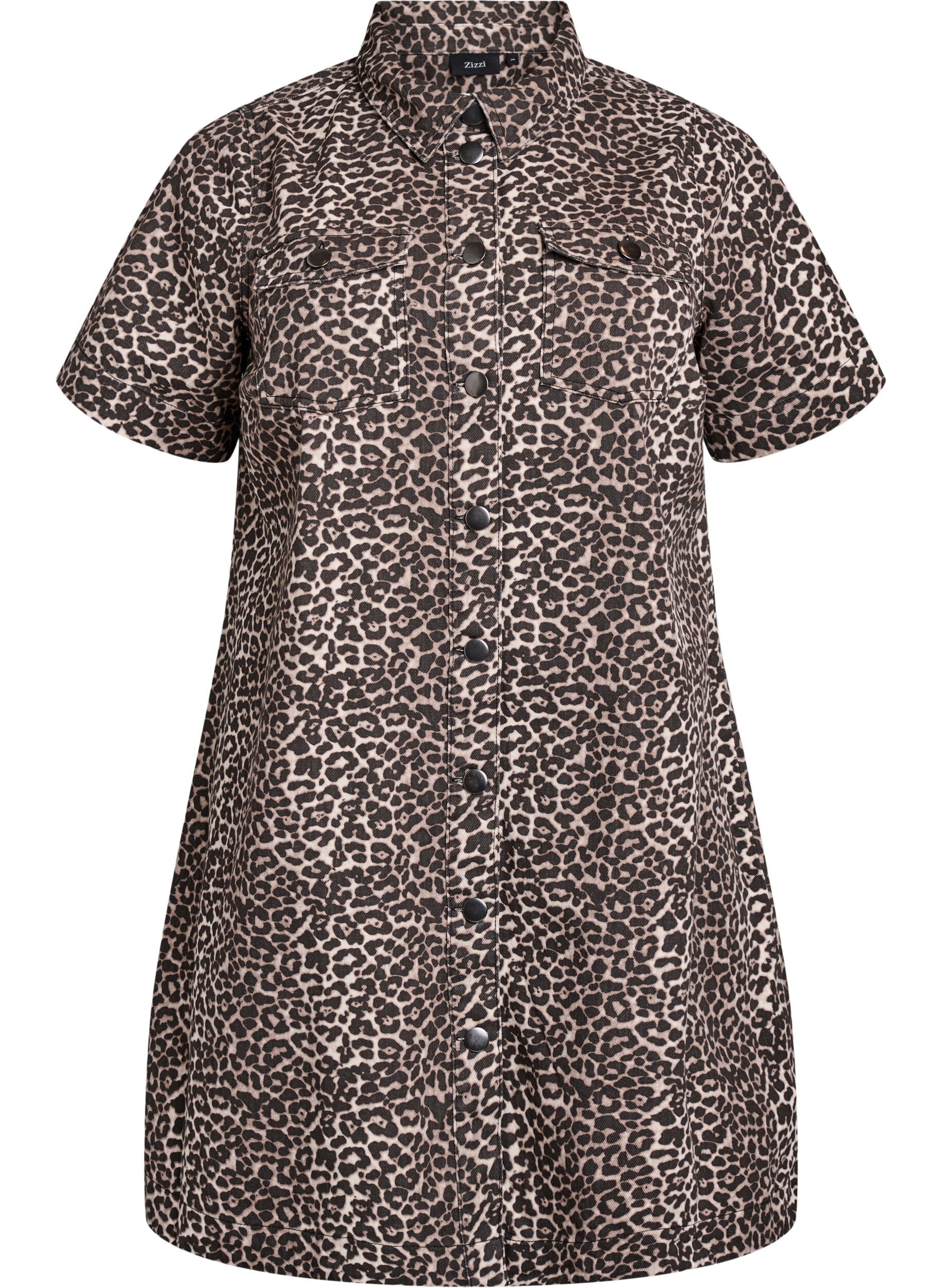 Zizzi Jeanskl&auml;nning med leopardm&ouml;nster, Brun, Packshot image number 0