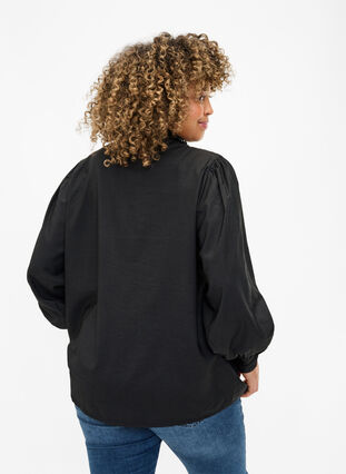 Viskosshirt blus med ruffles, Black, Model image number 1