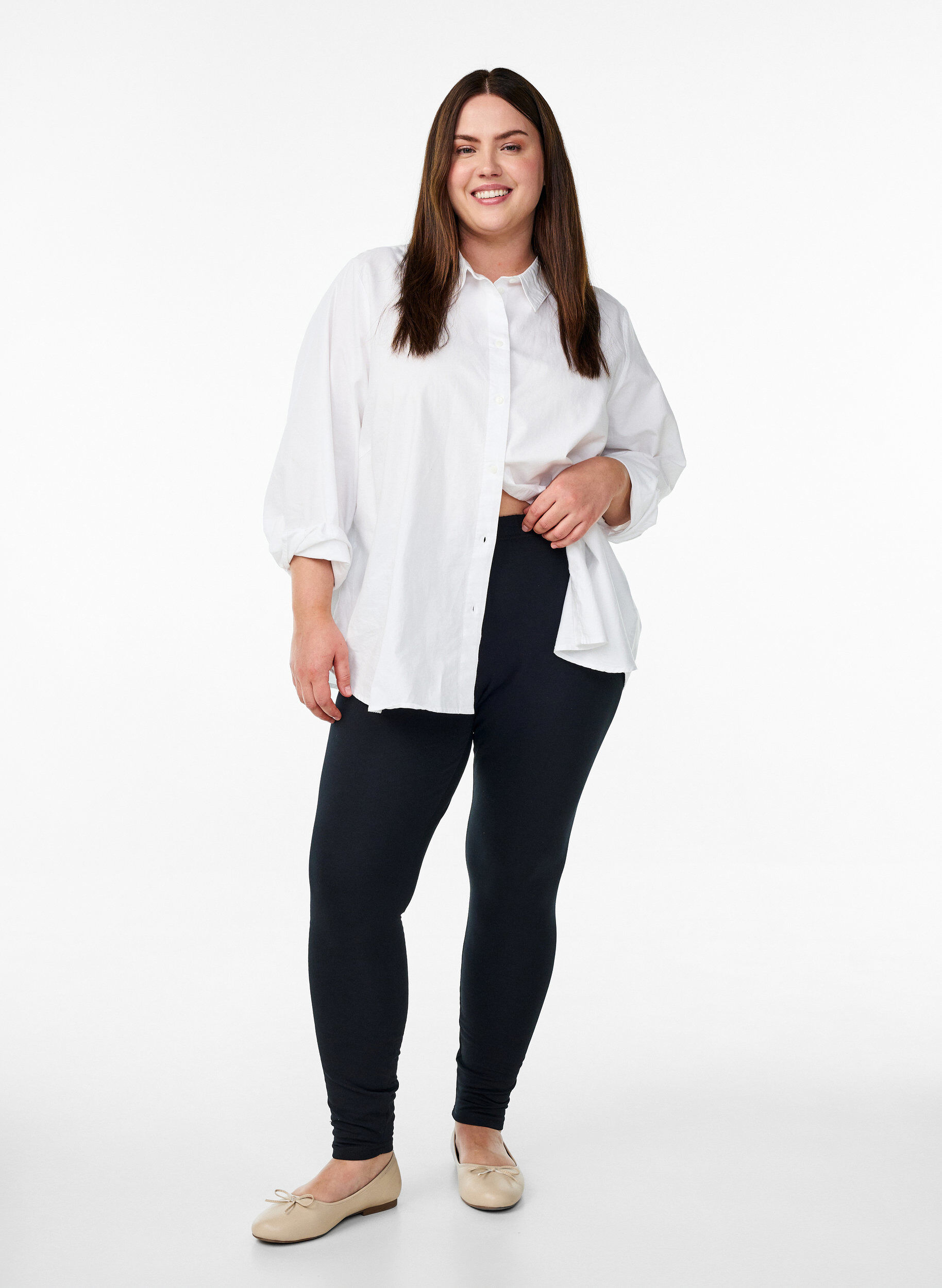 ZizziLeggings i bomull med foder, Svart, Model image number 1